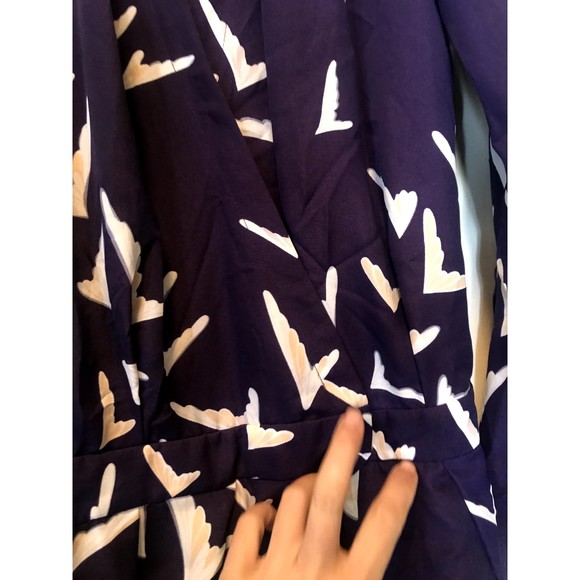 Leifsdottir Romper Scattered Wings Bird Print Pockets Tie Waist Purple 4 - Picture 5 of 11